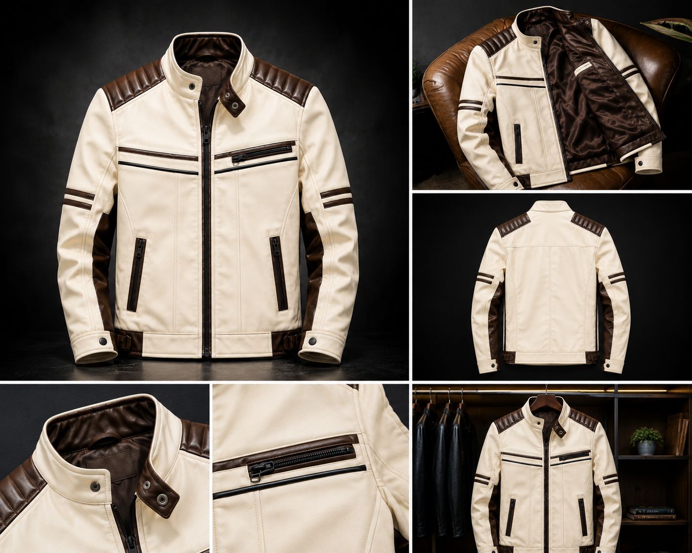 Faisalabad Heritage – Handmade Cream & Brown Leather Jacket