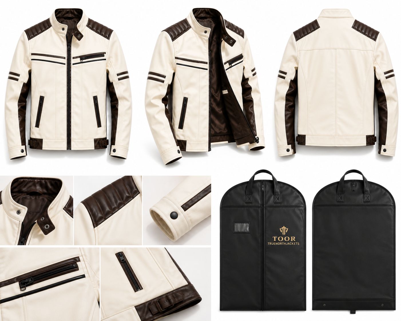 Faisalabad Heritage – Handmade Cream & Brown Leather Jacket