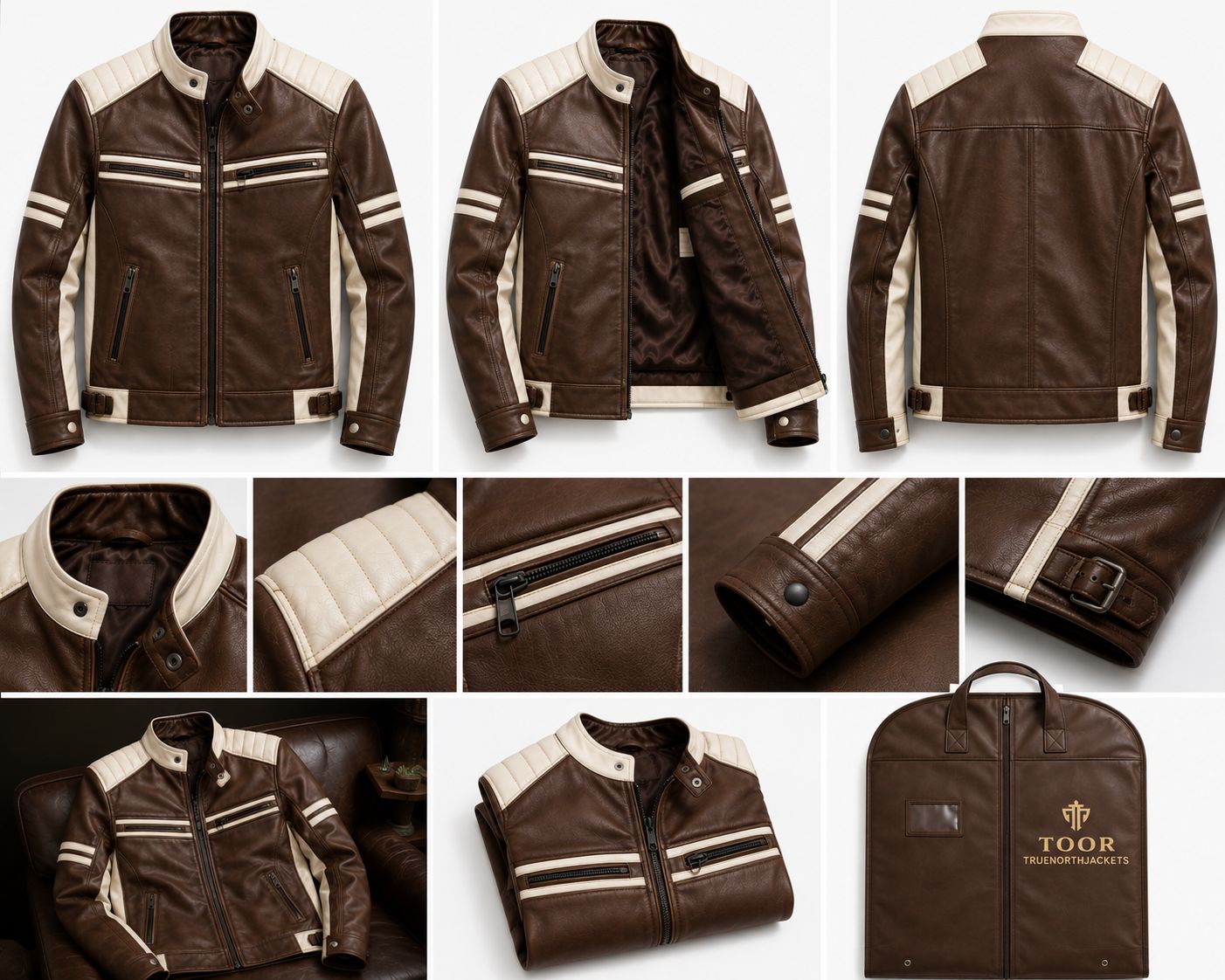 Faisalabad Heritage – Handmade Cream & Brown Leather Jacket